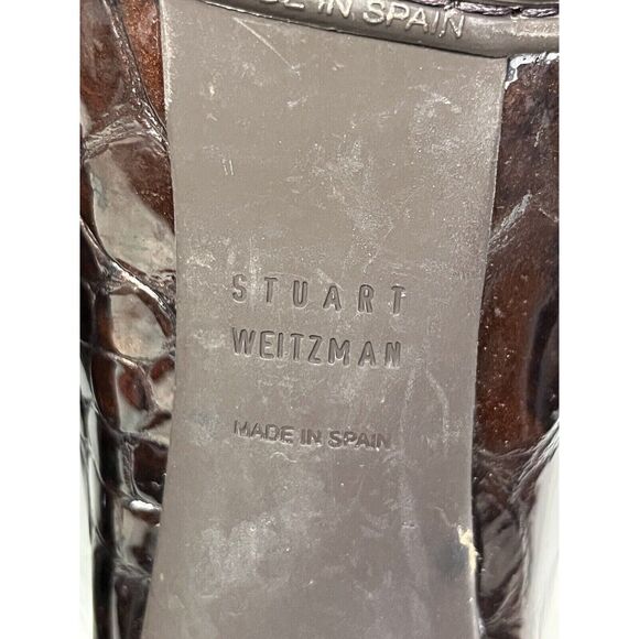 Stuart Weitzman Loafer Womens 5.5 Buckle Croc Embossed Patent Leather Brown - Picture 4 of 9